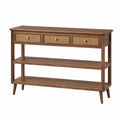 Wood Console Table with Rattan Drawers and Shelves Brown 120x35x80 cm