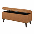 Brown Faux Leather Storage Bench with Wooden Legs 120cm