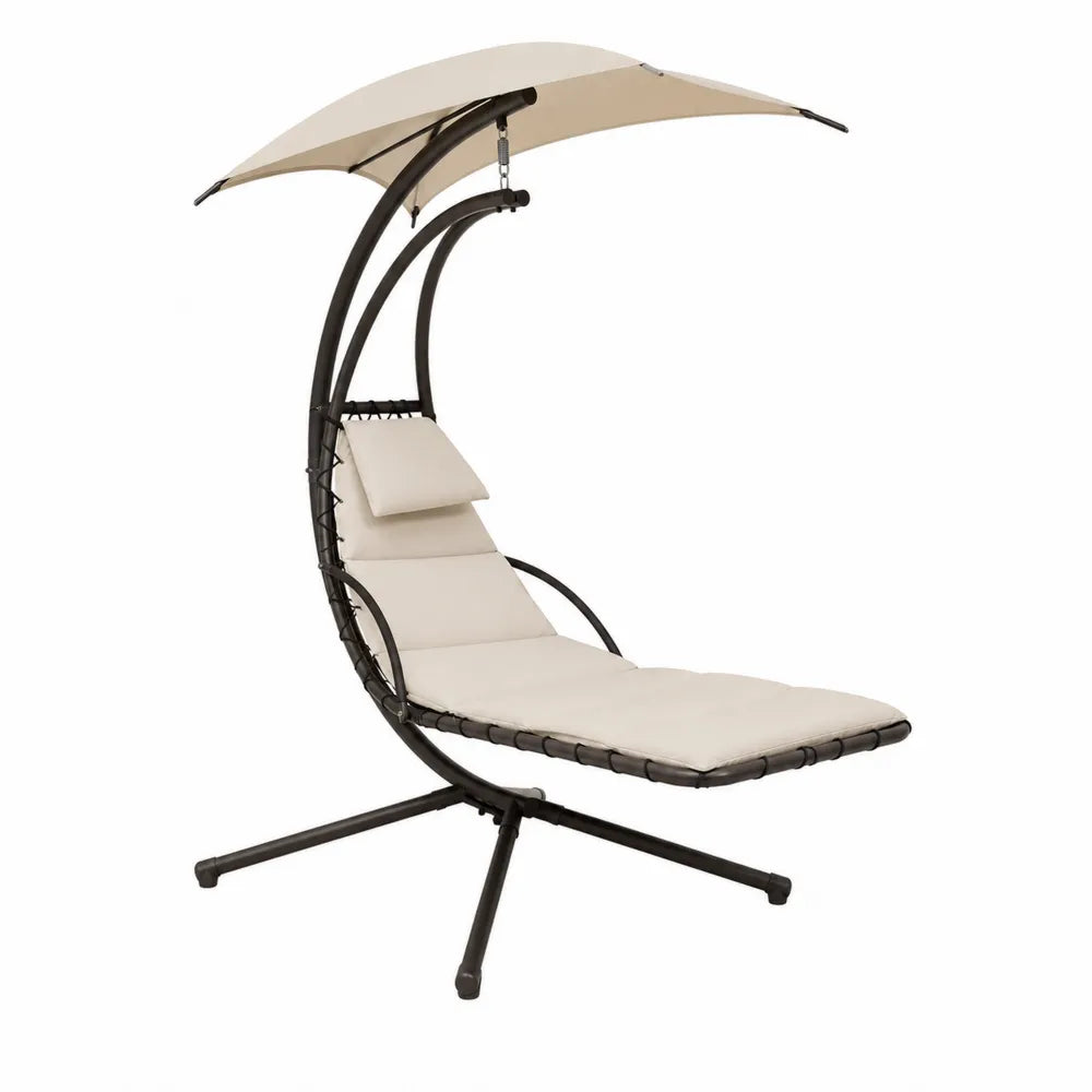 Beige Outdoor Lounger with Canopy and Steel Frame