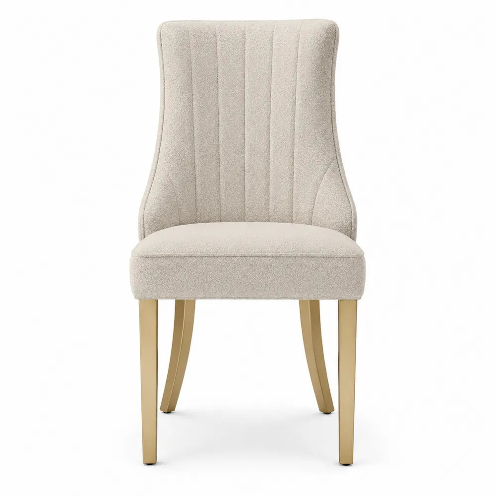 Dining Chair Polyester Fabric Beige Metal Legs 23.6in x 19.7in x 35.4in
