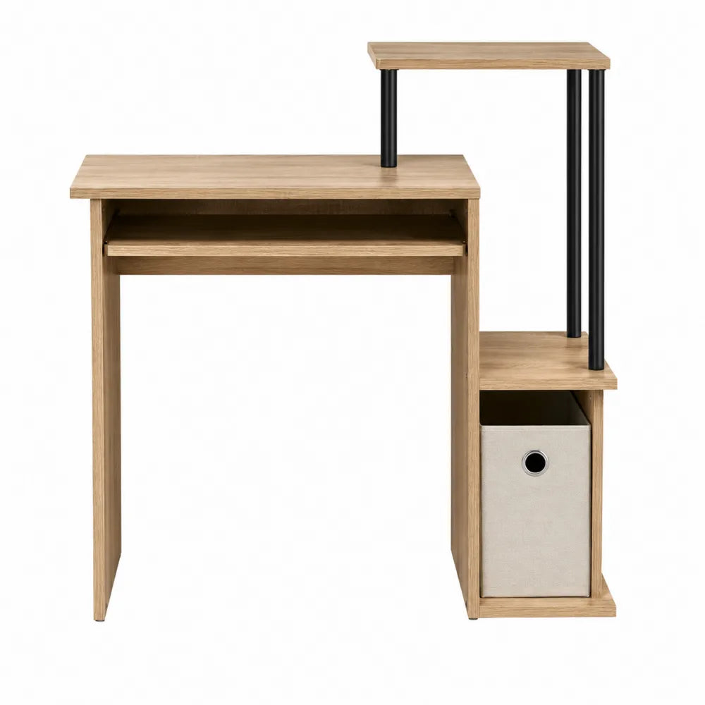 Compact Engineered Wood Desk with Shelves and Keyboard Tray