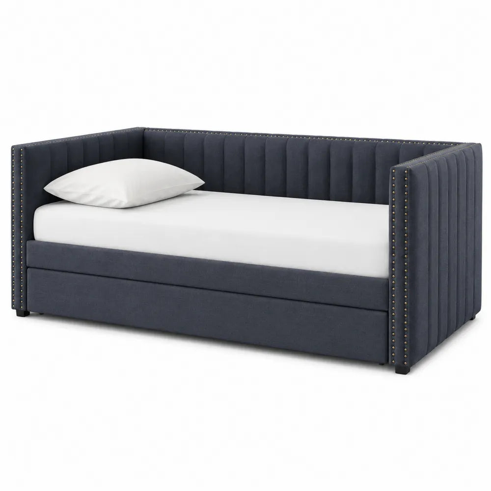 Dark Gray Fabric Upholstered Twin Daybed with Nailhead Trim