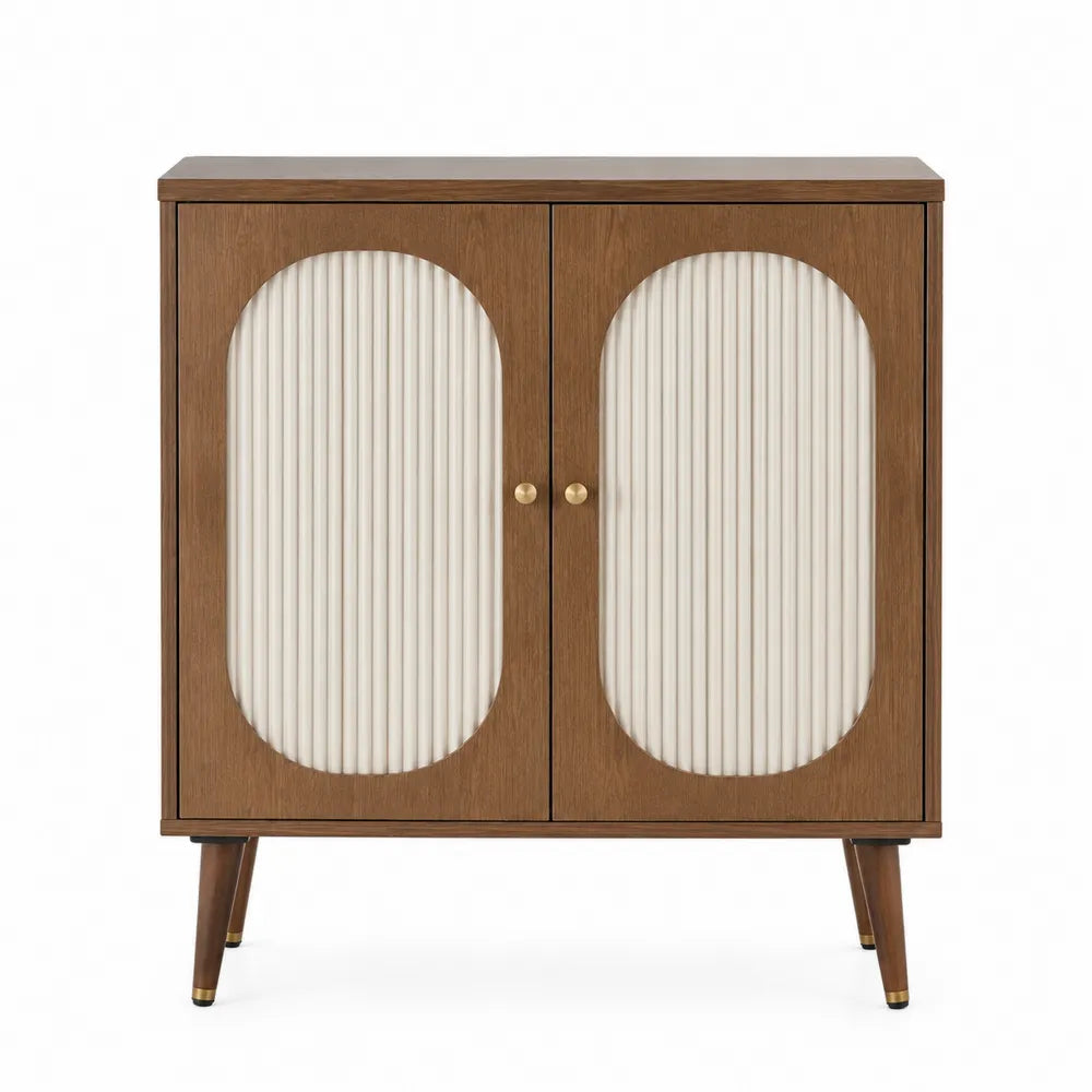 Wood Storage Cabinet with Ribbed Acrylic Doors Brown 80 cm x 40 cm x 90 cm