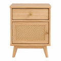 Wood Nightstand with Rattan Door 60cm Height