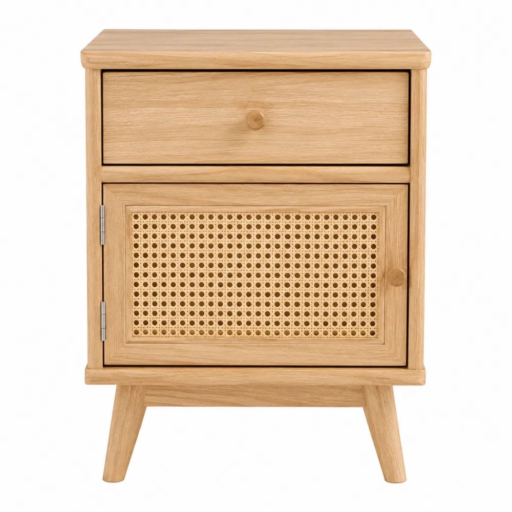 Wood Nightstand with Rattan Door 60cm Height