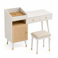 White Vanity Table Set with Storage Cabinet and Stool
