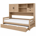 Oak Twin Trundle Bed with Storage Shelves 203cm
