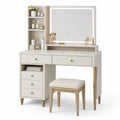 Wood Vanity Set with LED Mirror and Drawers, White and Natural Wood, 120cm