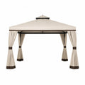 Outdoor Gazebo Steel Frame Polyester Canopy with Curtains Beige 118x118x106 in