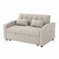 Beige Linen Sleeper Sofa with Cushions