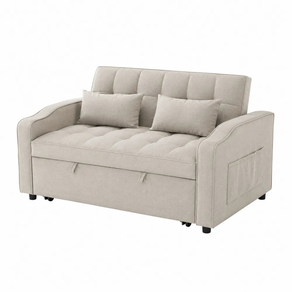 Beige Linen Sleeper Sofa with Cushions