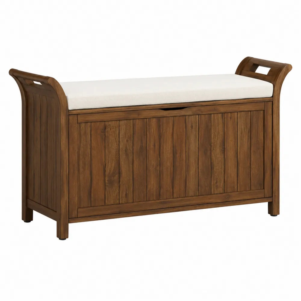 Acacia Wood Storage Bench with Polyester Cushion 95cm