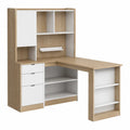 L-Shaped Wood and MDF Desk with Hutch Oak/White 150cm x 150cm
