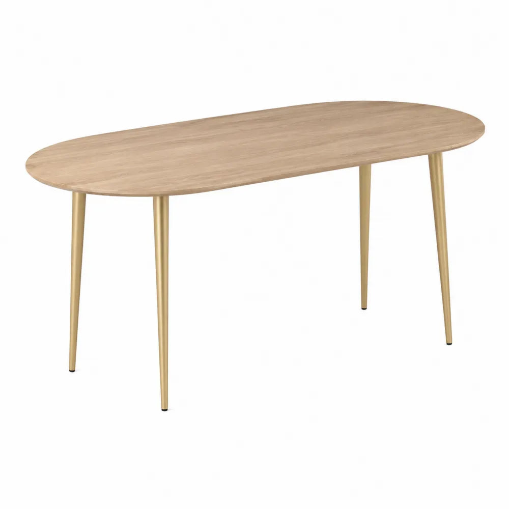 Oval Wood Dining Table with Metal Legs 180x90x75 cm