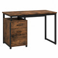 Rectangular Engineered Wood Desk with Metal Frame and Storage Cabinet Brown