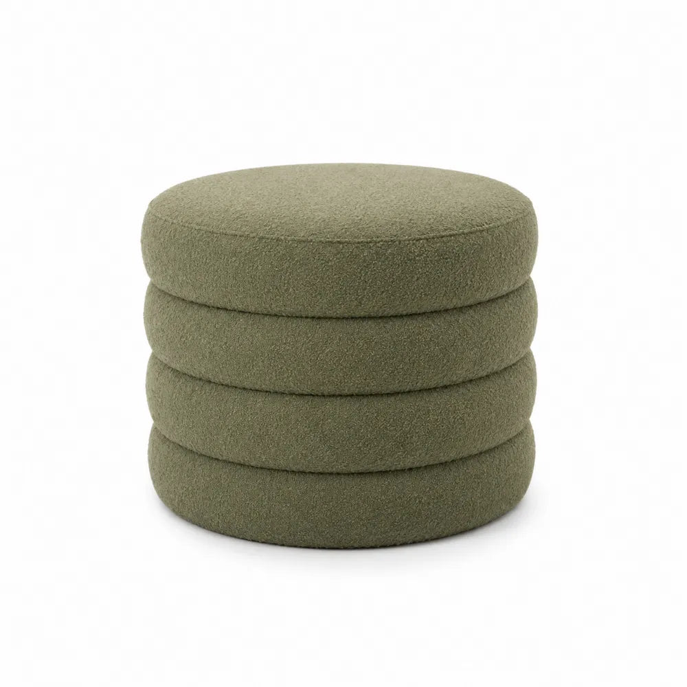 Round Wool Upholstered Ottoman Green 40 cm