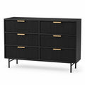 6 Drawer Black Dresser with Gold Handles MDF and Steel