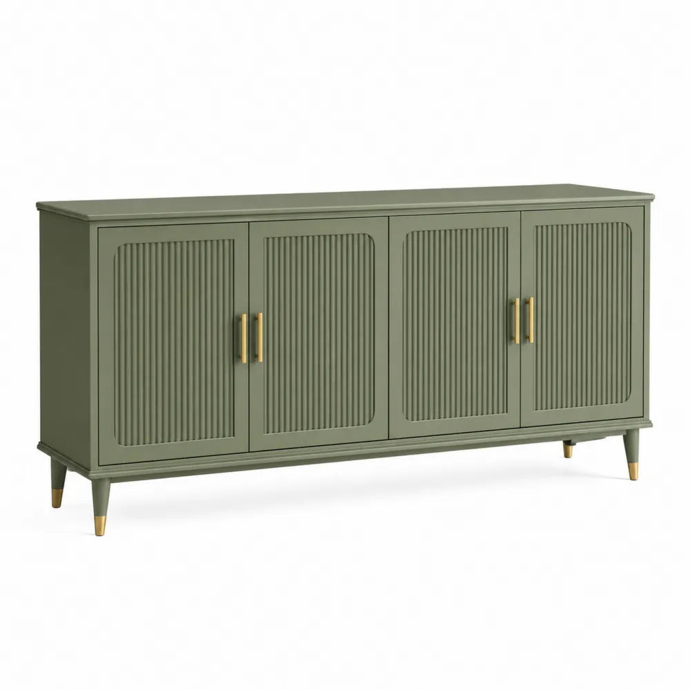 Olive Green Wood Sideboard with 4 Doors