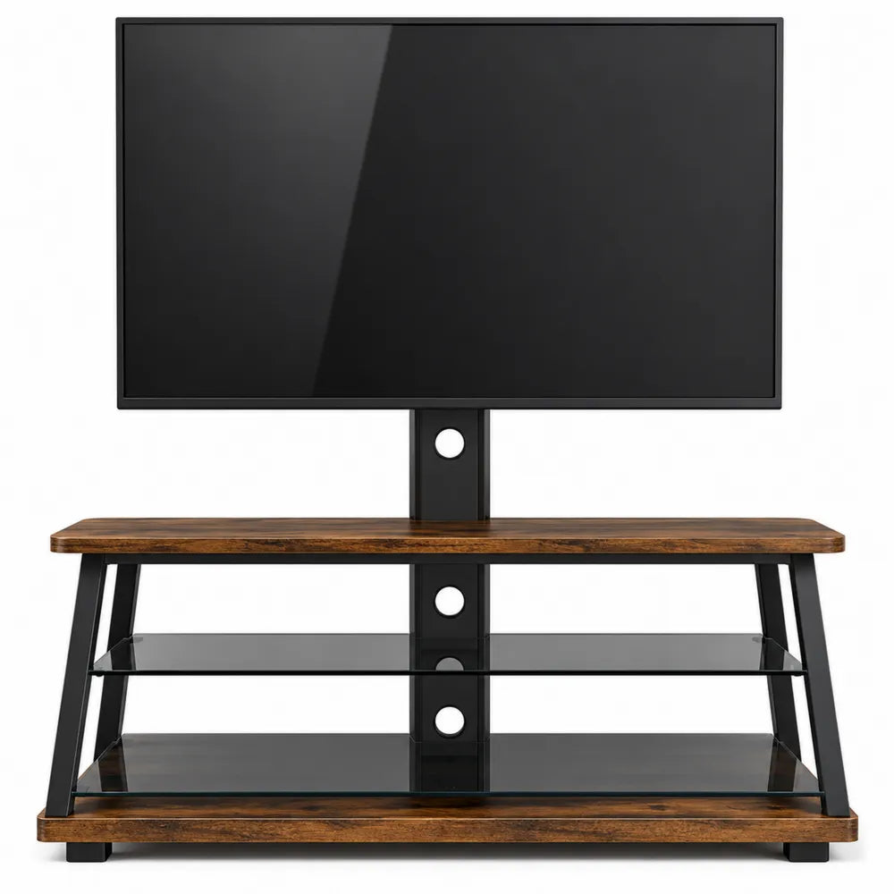 TV Stand Entertainment Center with Metal and Tempered Glass for 55 Inch TV