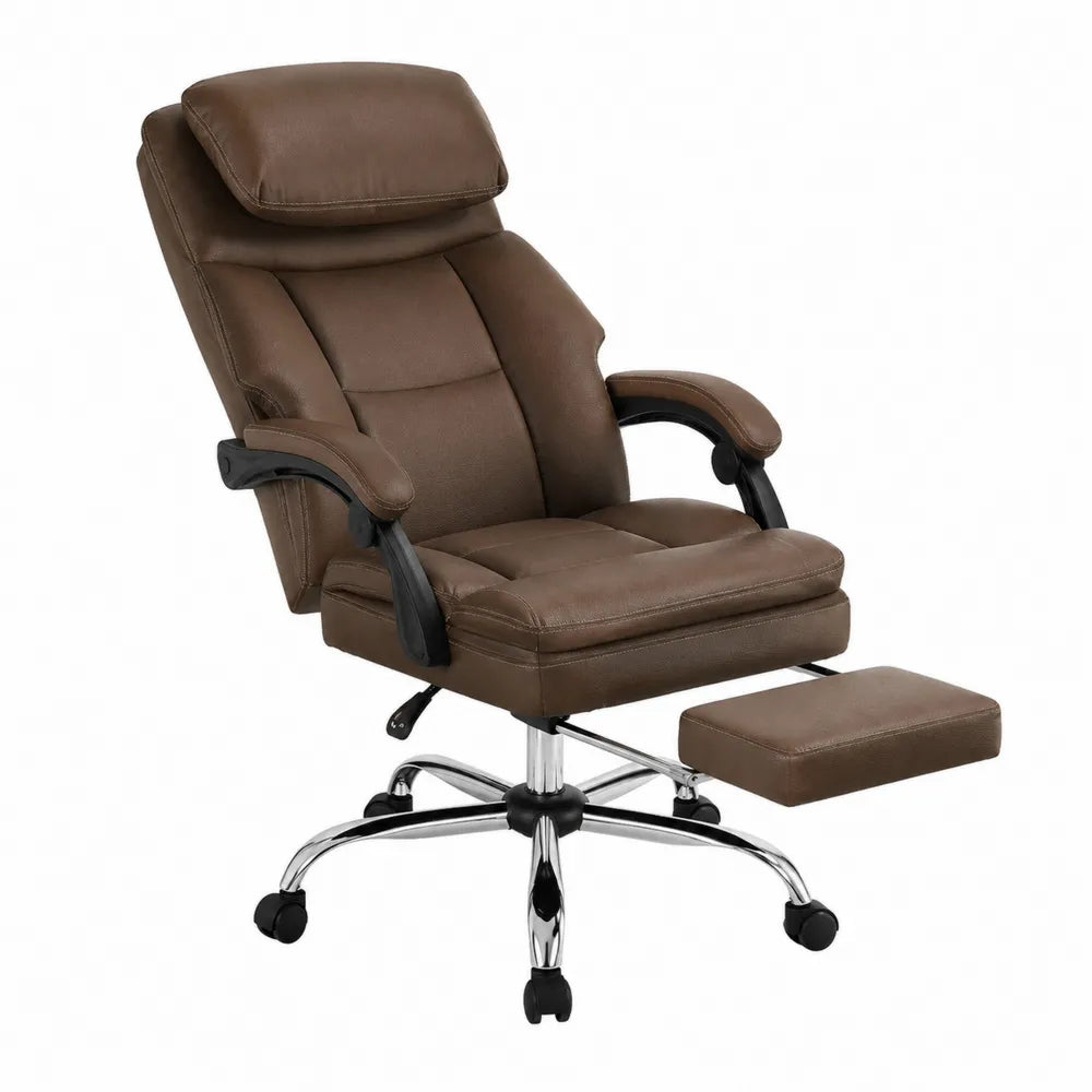 Office Reclining Chair Faux Leather Brown with Adjustable Footrest