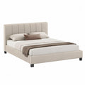 Queen Size Beige Upholstered Platform Bed with Tufted Headboard