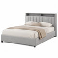 Queen Wood Platform Bed Upholstered Fabric with Storage Shelves Gray 203cm x 162cm x 110cm