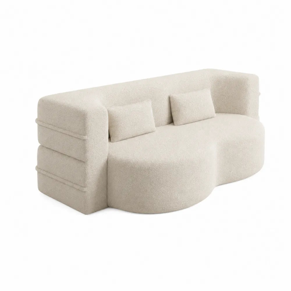 Curved Boucl茅 Fabric Sofa Beige 220cm