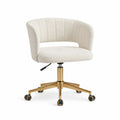 Modern Swivel Office Chair with Boucle Fabric and Metal Frame Beige