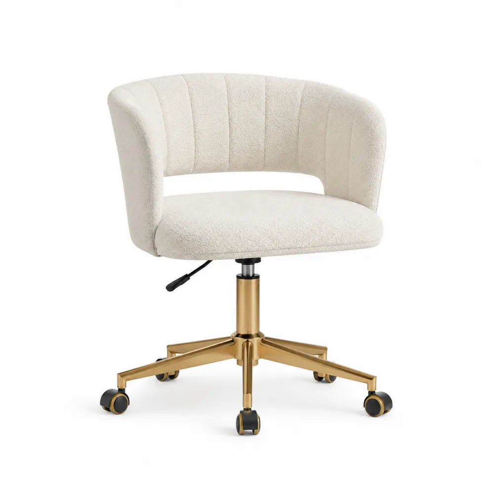 Modern Swivel Office Chair with Boucle Fabric and Metal Frame Beige