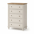 Wooden Dresser Chest 5-Drawer White and Natural Oak 43.3in