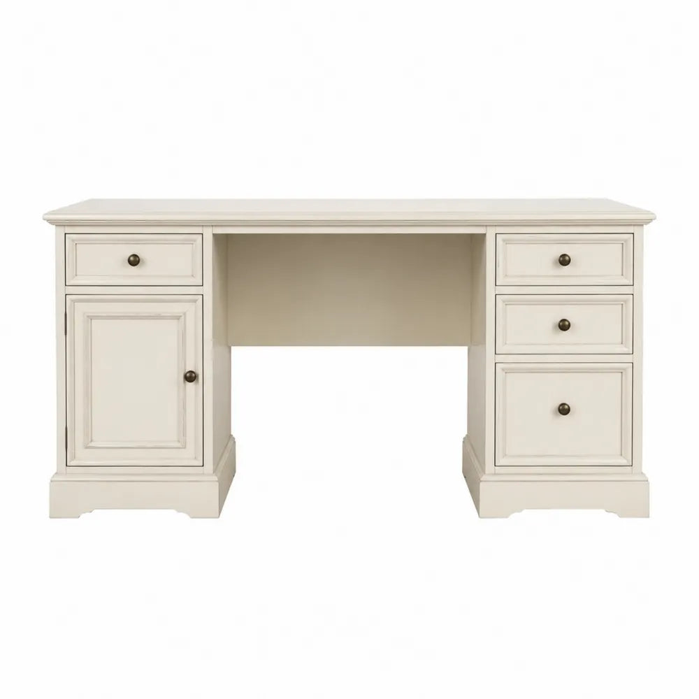Wood Desk with Storage Drawers and Cabinets, Beige, 152cm x 61cm x 76cm