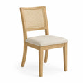 Wood Dining Chair with Rattan Backrest and Beige Cushioned Seat