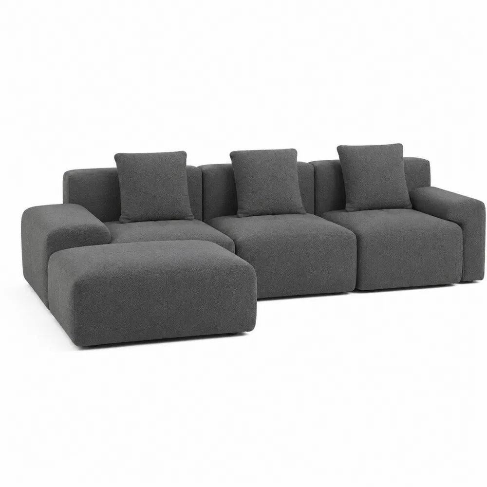 Dark Gray Fabric Sectional Sofa with Chaise, 90x35x28 Inches