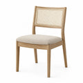 Wood Dining Chair with Cane Back and Fabric Seat Beige 80 cm