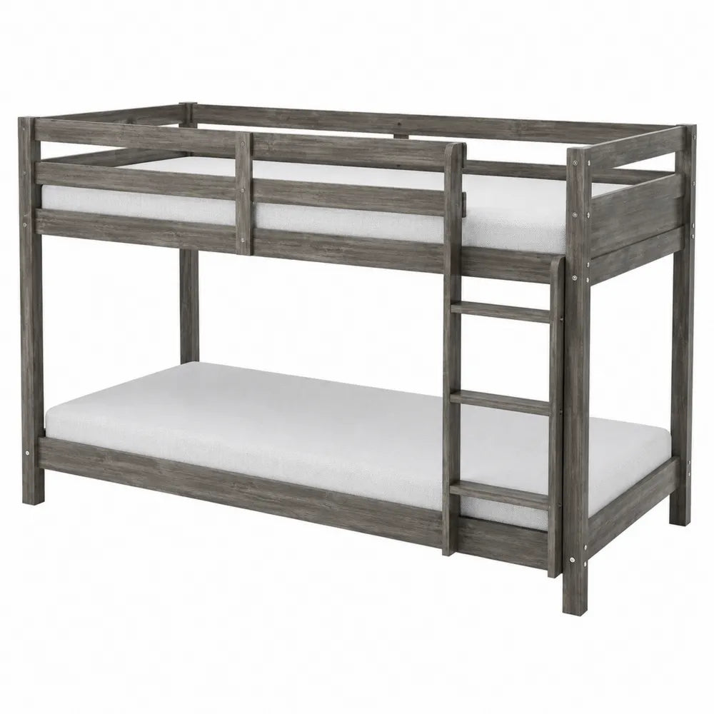 Wooden Bunk Bed with Ladder Gray Twin Size