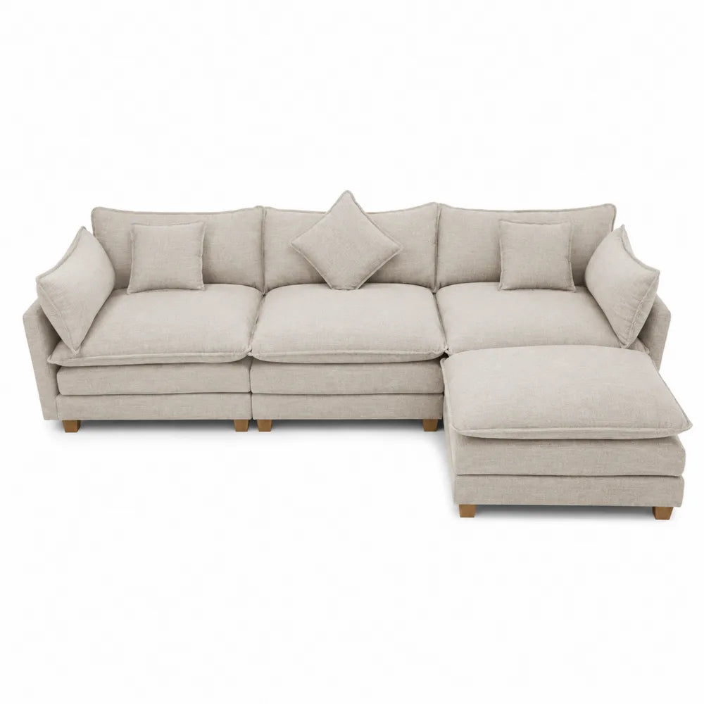 L-Shaped Sectional Sofa Set Polyester Beige 300cm x 200cm