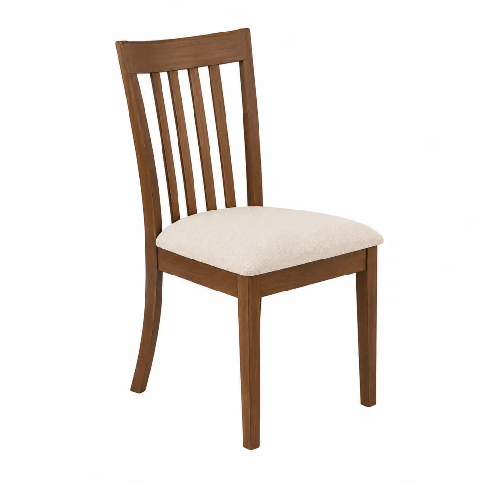 Wood Dining Chair with Beige Polyester Fabric Seat