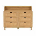 Wooden Storage Cabinet with 6 Rattan Front Drawers 100cm x 40cm x 85cm
