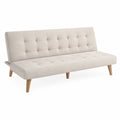 Linen Convertible Sleeper Sofa with Wooden Legs Beige 182cm