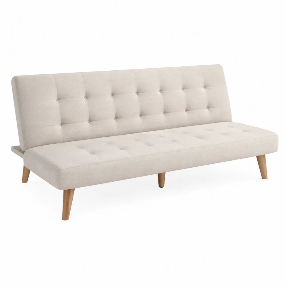 Linen Convertible Sleeper Sofa with Wooden Legs Beige 182cm