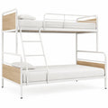 Twin Over Twin Bunk Bed Metal Frame with MDF Wood Accents White 198 x 99 x 160 cm
