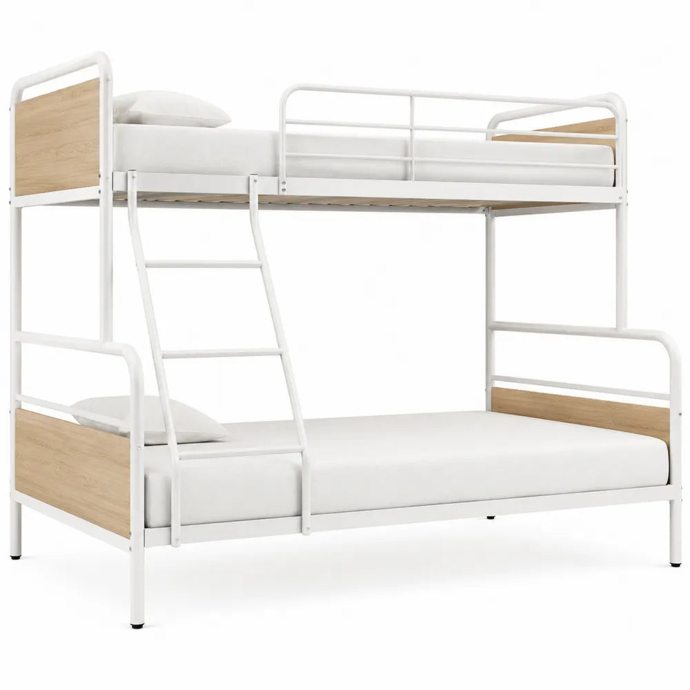 Twin Over Twin Bunk Bed Metal Frame with MDF Wood Accents White 198 x 99 x 160 cm