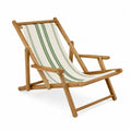 Teak Wood Folding Chair with Striped Polyester Seat Beige/Green
