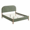 Queen Platform Bed Velvet Upholstered with Wood Frame in Sage Green