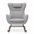Gray Fabric Rocking Chair with Wooden Base
