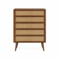 Wood Dresser with Natural Rattan Drawers 5-Drawer Brown Chest