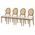 Set of 4 Rattan Back Dining Chairs with Wood Frame and Upholstered Cushions