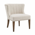 Linen Beige Accent Chair with Nailhead Trim and Wood Legs
