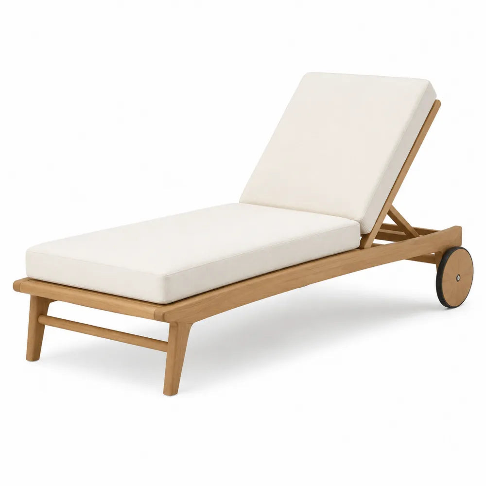 Teak Wood Adjustable Outdoor Chaise Lounge with Polyester Cushions