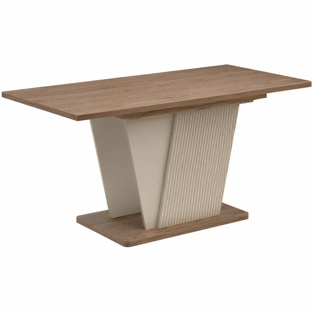 Rectangular Wood Dining Table with Engineered Wood Base in Natural Brown and Beige 180cm